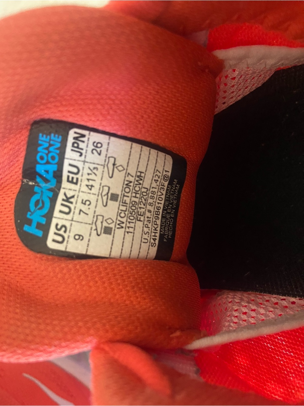 Hoka Clifton 7 Running Shoes in Bright Coral/Orange/Red Women’s Size 9 - Picture 13 of 16